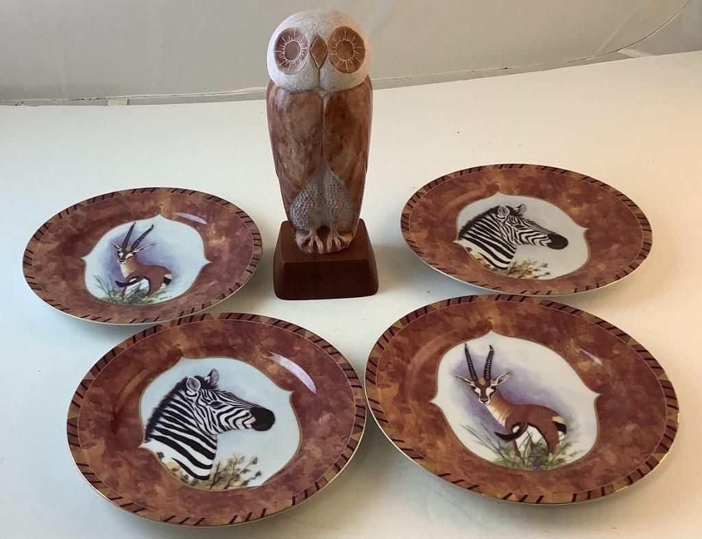 Carved stone owl 9” with base 10.5”, and 4 / 9” Chase (1 of 2)