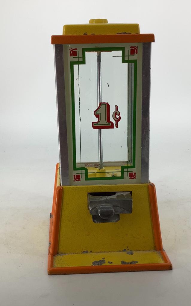 Dean 1 cent penny yellow gum ball vending machine. (1 of 4)