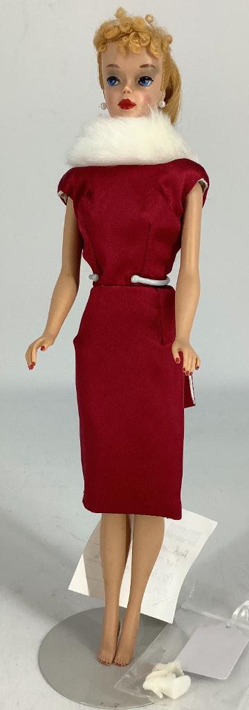 No. 4 Blonde Ponytail Barbie. Hair in original set,: No. 4 Blonde Ponytail Barbie. Hair in original set, nail and facial paint good, doll has blush on cheeks (rare for a No. 4), all paint has been alcohol tested, left eye has slight amount of blue missi