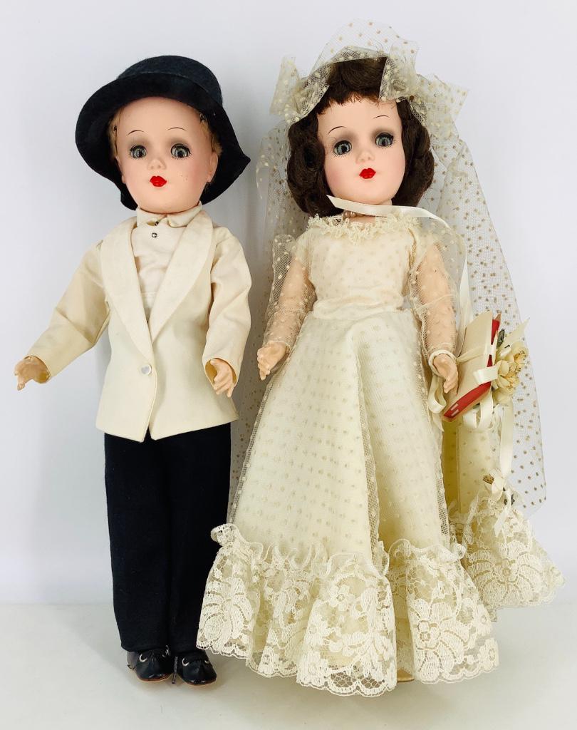 Pair 14" vintage hard plastic Mary Hoyer Bride and (1 of 2)
