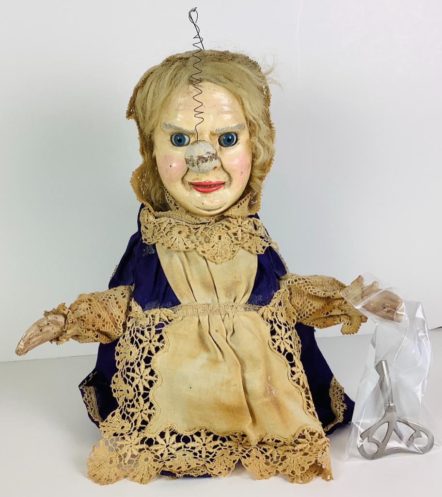 11" German mystery clockwork lady nodder. Molded and (1 of 4)
