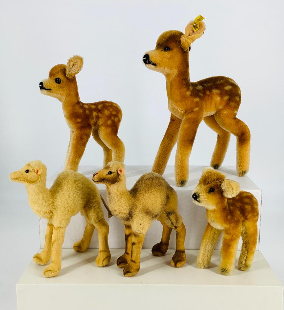 Lot (5) Steiff animals. Includes three mohair fawn (9", (1 of 1)