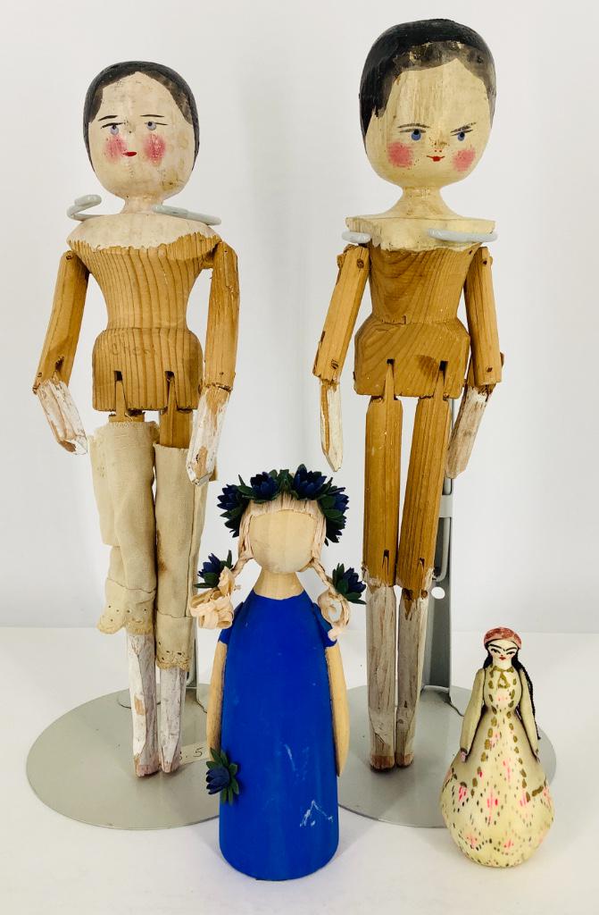 Lot of (4) wood dolls. 3 1/2â€ - 11 1/2â€ tall. (1 of 1)