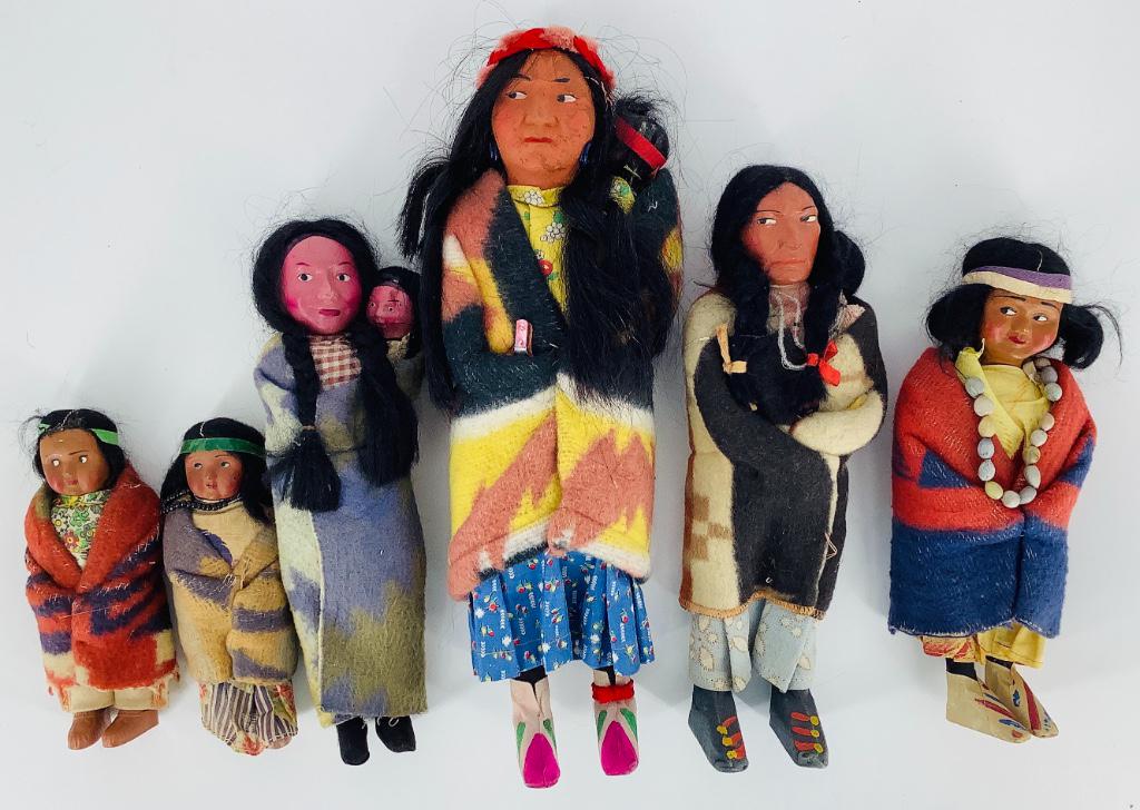 Lot (6) Skookum and Skookum-type Indian dolls. 6 1/4" - (1 of 2)