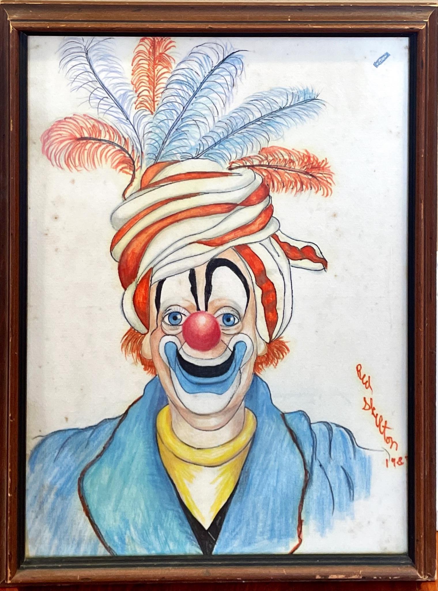 Red Skelton original pastel clown with turban. Signed (1 of 1)