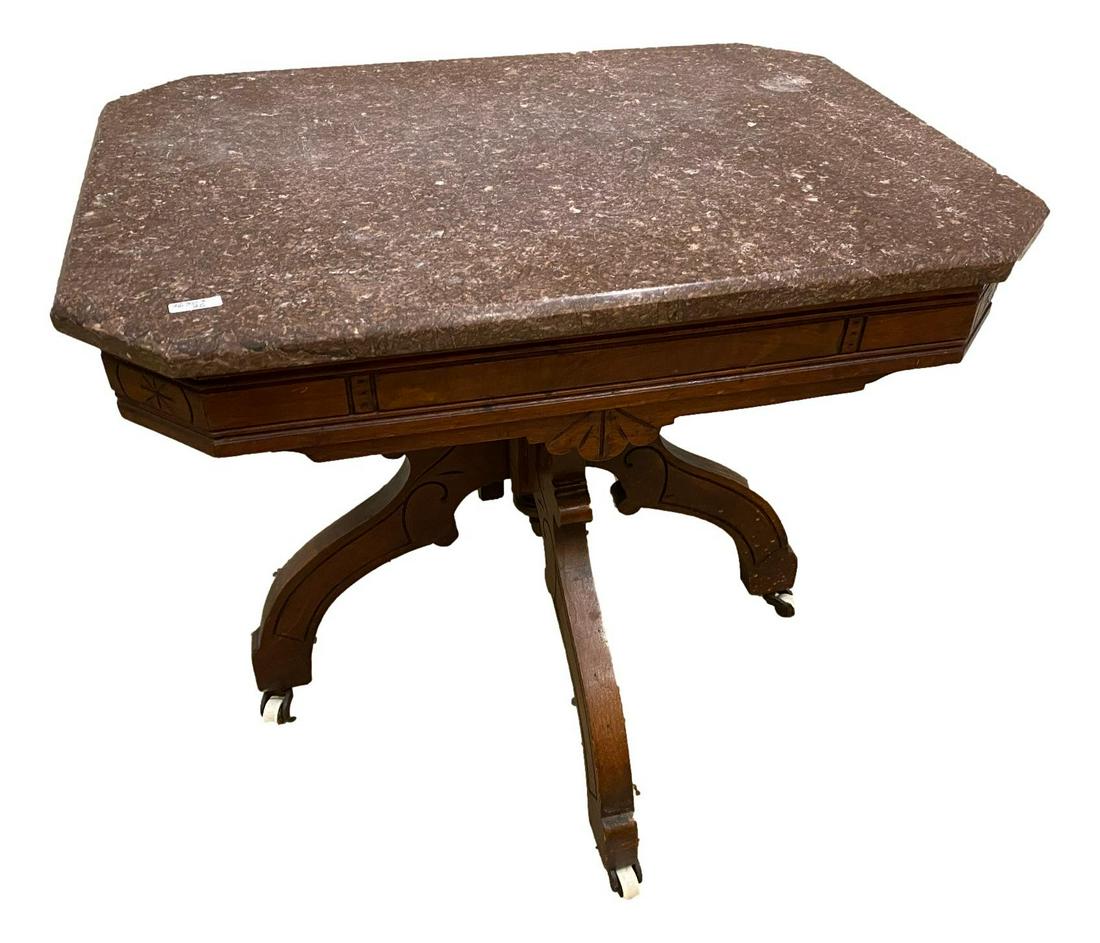 Victorian marble top table,28â€ x20â€x 19.5â€H: Victorian marble top table,28” x20”x 19.5”H