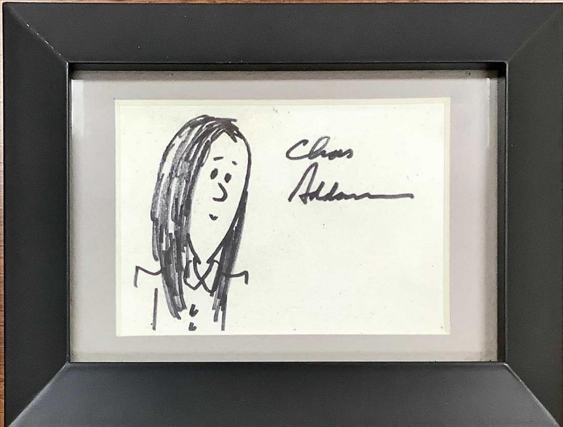 Charles Addams (New Yorker cartoonist/Addams Family: Charles Addams (New Yorker cartoonist/Addams Family creator) ink on paper sketch of Wednesday. 8.5” x 6.5” overall. Signed.