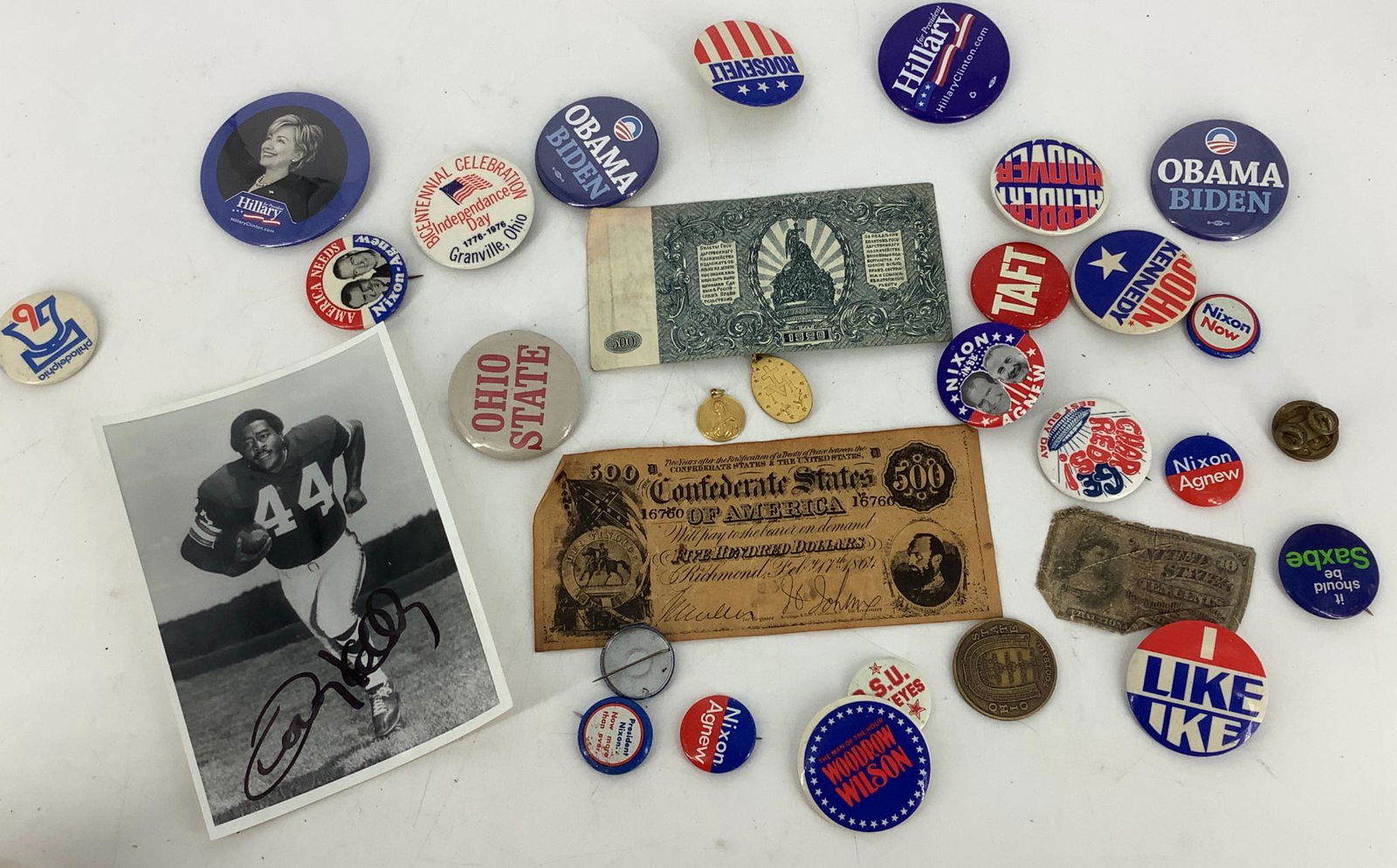 Lot of political buttons and civil war era 10 cent (1 of 1)