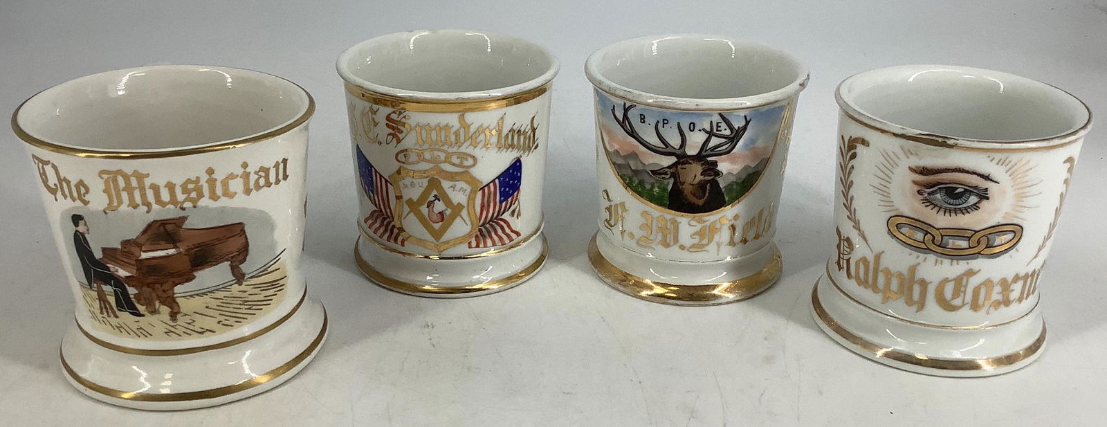 Lot of 4 occupational and fraternal shaving mugs. (1 of 1)