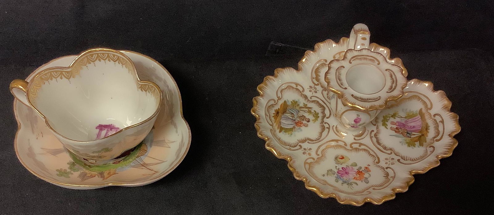 Lot of Dresden cup and saucer, KPM candlestick holder. (1 of 2)