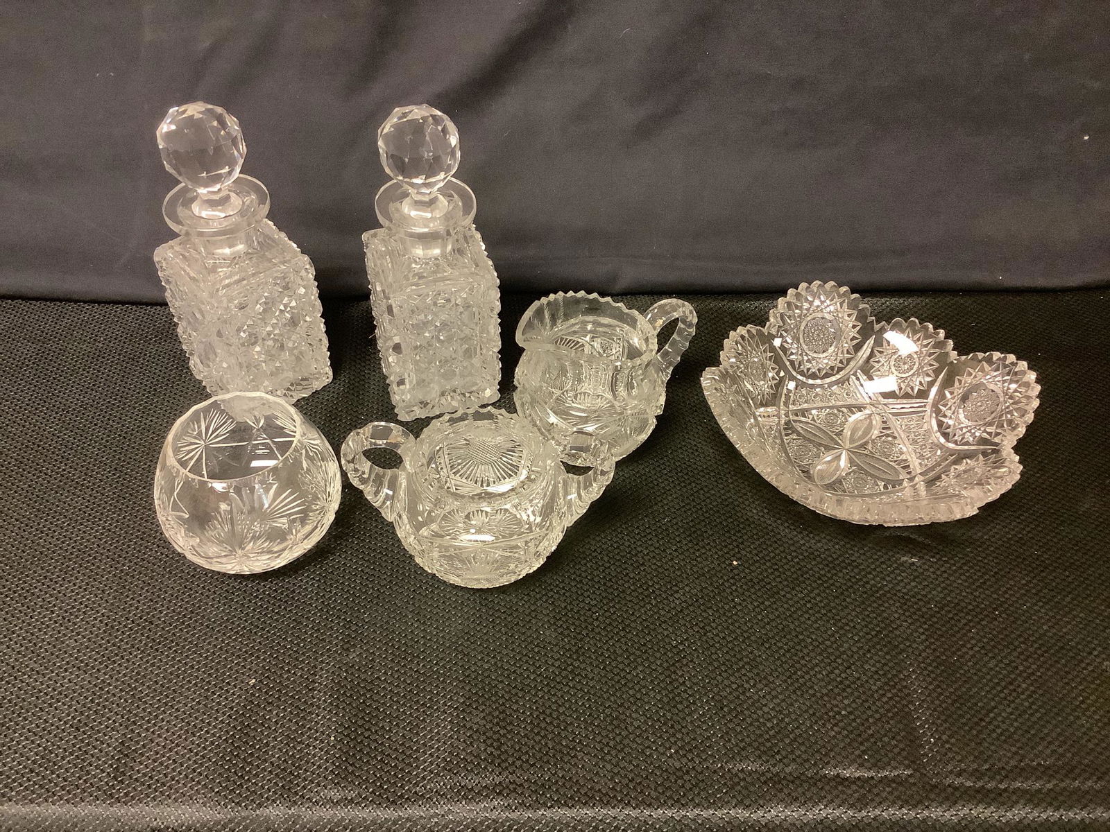 Cut glass, two decanters, creamer and sugar bowls, (1 of 1)