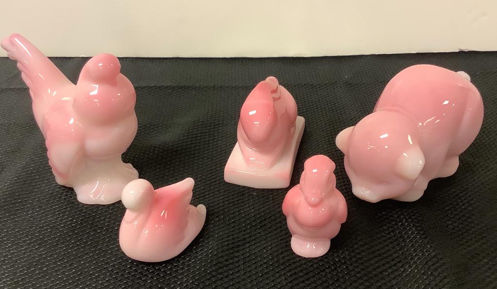 5 pieces Heisey HCA by Fenton Rosalene sow, hen, (1 of 1)