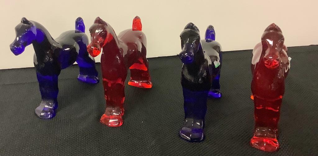 Heisey HCA Four 7.5â€ show horses red and cobalt blue: Heisey HCA Four 7.5” show horses red and cobalt blue