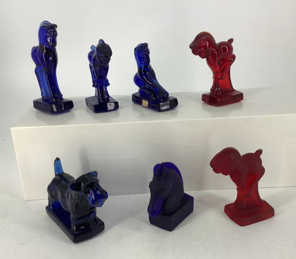 Heisey HCA by Imperial colts, sparky, and horse head: Heisey HCA by Imperial colts, sparky, and horse head finneal. cobalt blue, satin blue and satin red