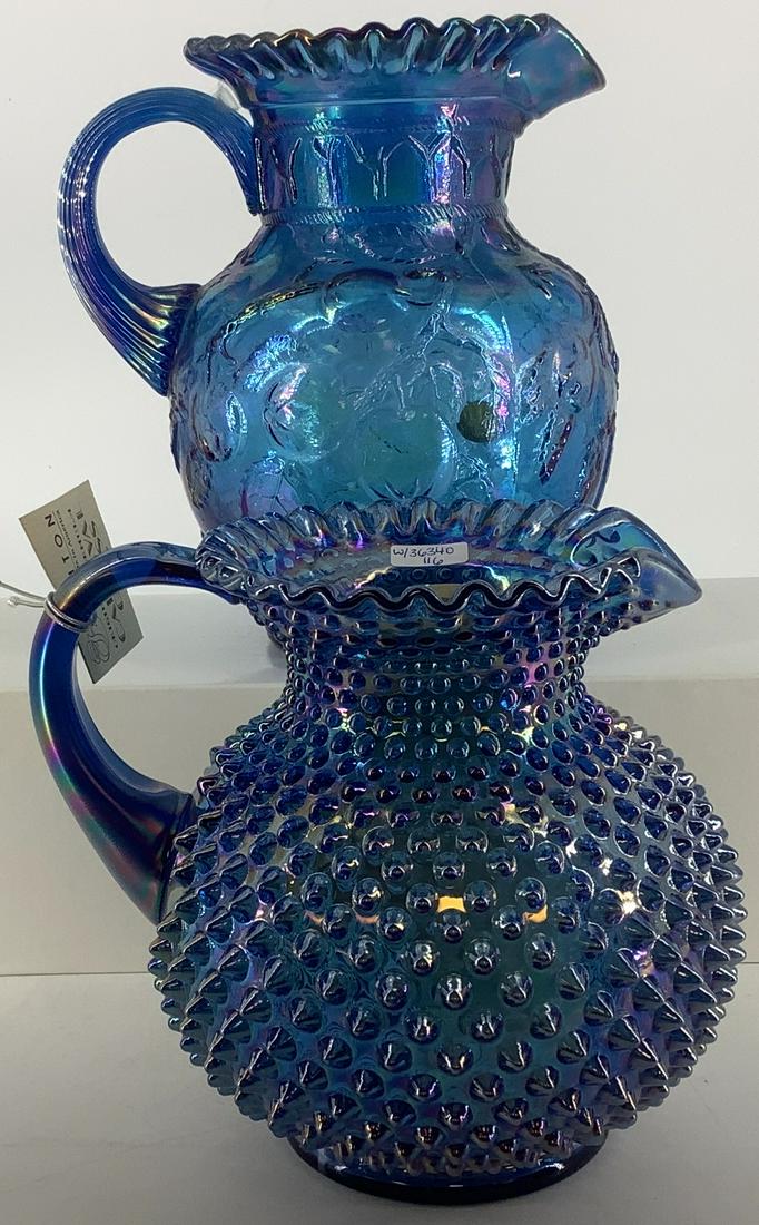 2 Fenton Blue Carnival Glass pitchers including (1 of 5)