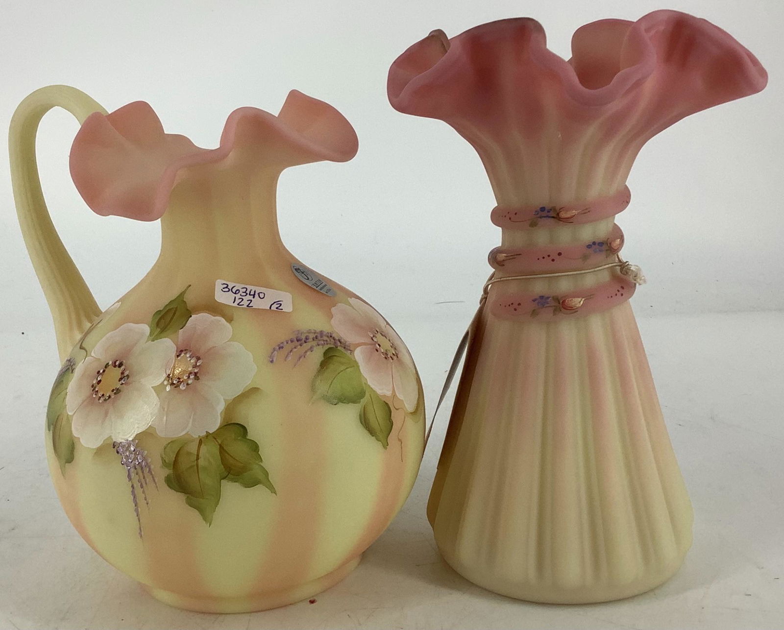 2 pieces Fenton Burmese including ruffle top vase 7 (1 of 2)