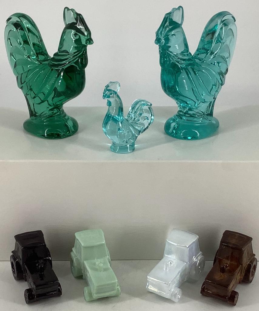 Lot of 7 figures including 3 roosters & 4 tractors.: Lot of 7 figures including 3 roosters & 4 tractors. Ranging from 1 5/8”-5 3/8”.