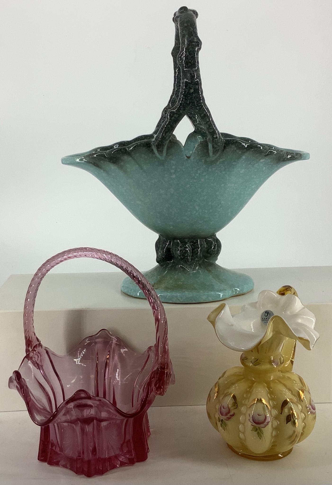 3 pieces Fenton glass including Vasa Murrhina basket (1 of 7)