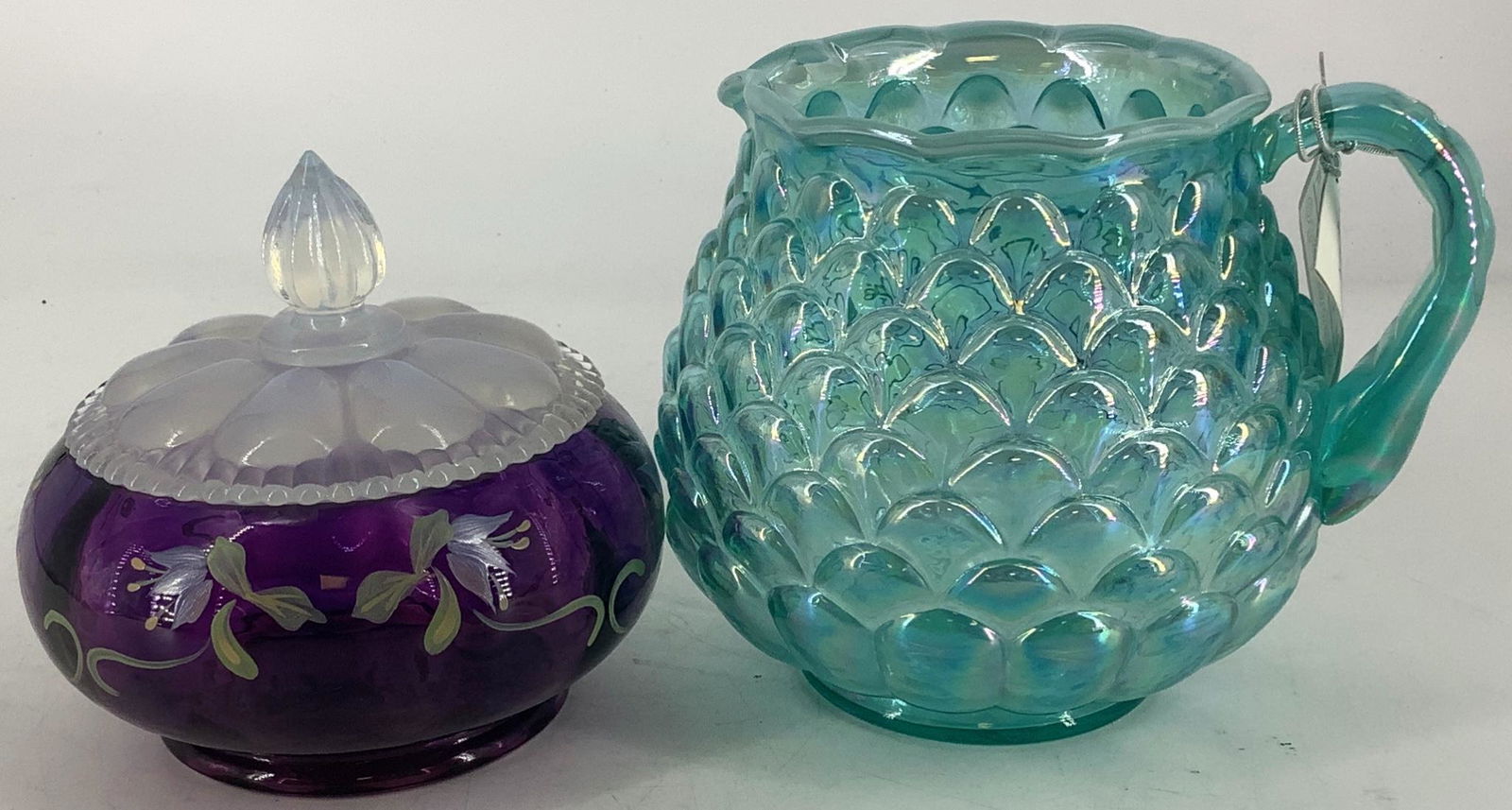 2 pieces Fenton including teal opalescent scaled (1 of 3)