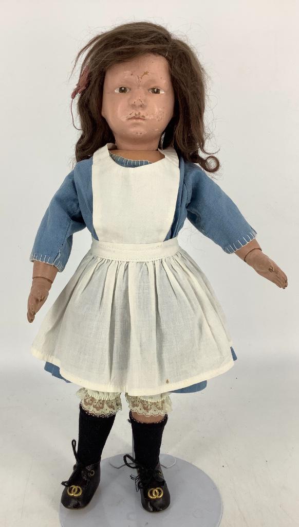 Schoenhut character girl. 16" doll with replaced mohair (1 of 2)