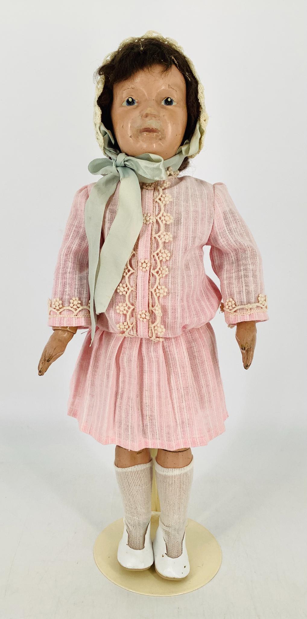 16 1/2" Schoenhut composition doll. mohair wig, painted (1 of 2)