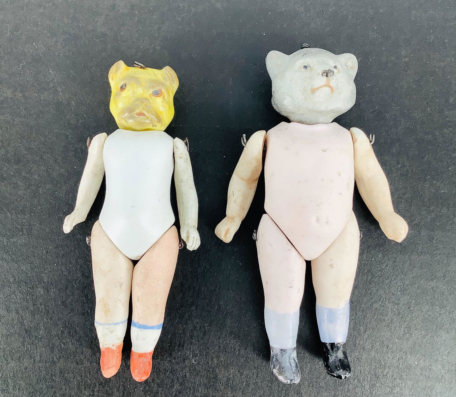 Pair all-bisque Animal Head doll novelties. Likely (1 of 1)