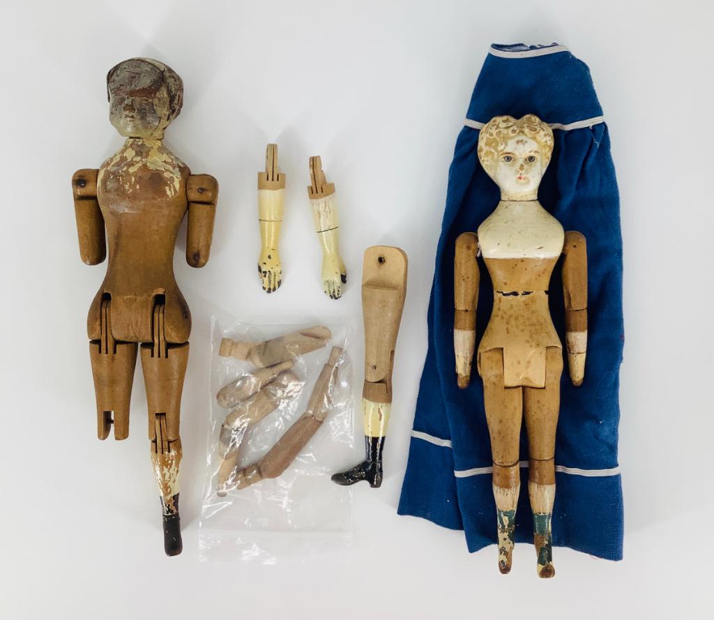 Lot (2) wood bodied dolls including a Joel Ellis and (1 of 1)