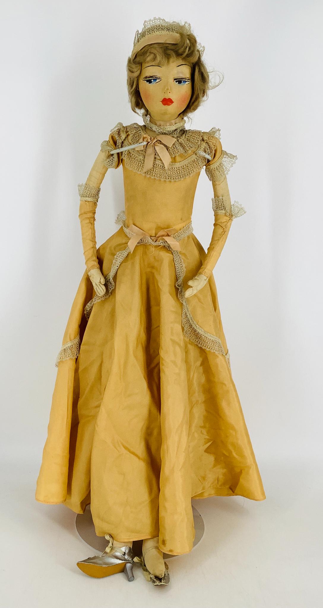 Cloth Boudoir Doll. 29" lady with swivel head, molded (1 of 3)