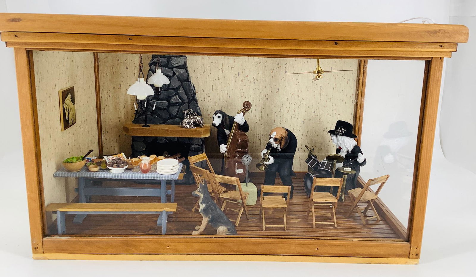 11 x 18" lighted showcase with dog orchestra, chairs, (1 of 2)