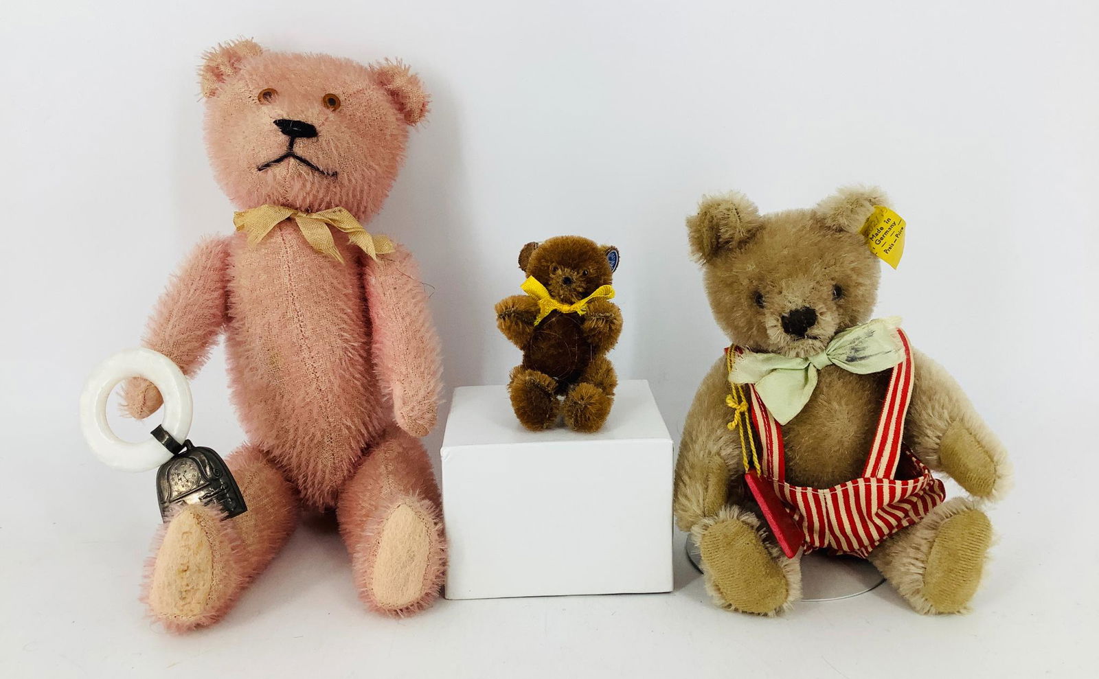 Lot (3) mohair teddy bears. Includes 10 1/2" pink bear (1 of 1)