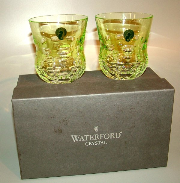(2) WATERFORD CRYSTAL SIMPLY LIME DOUBLE OLD FASH: (2) WATERFORD CRYSTAL SIMPLY LIME DOUBLE OLD FASHIONS W/BOX