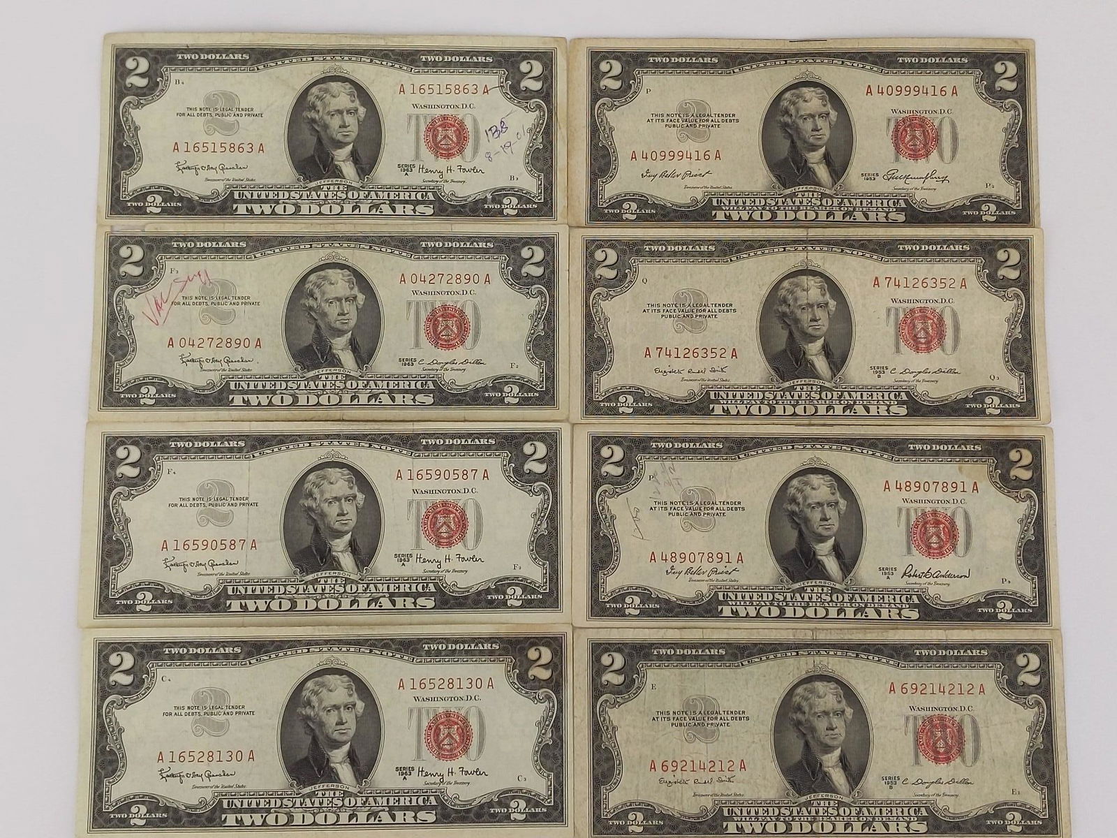 Eight $2.00 U.S. Red Seal Notes (1 of 2)