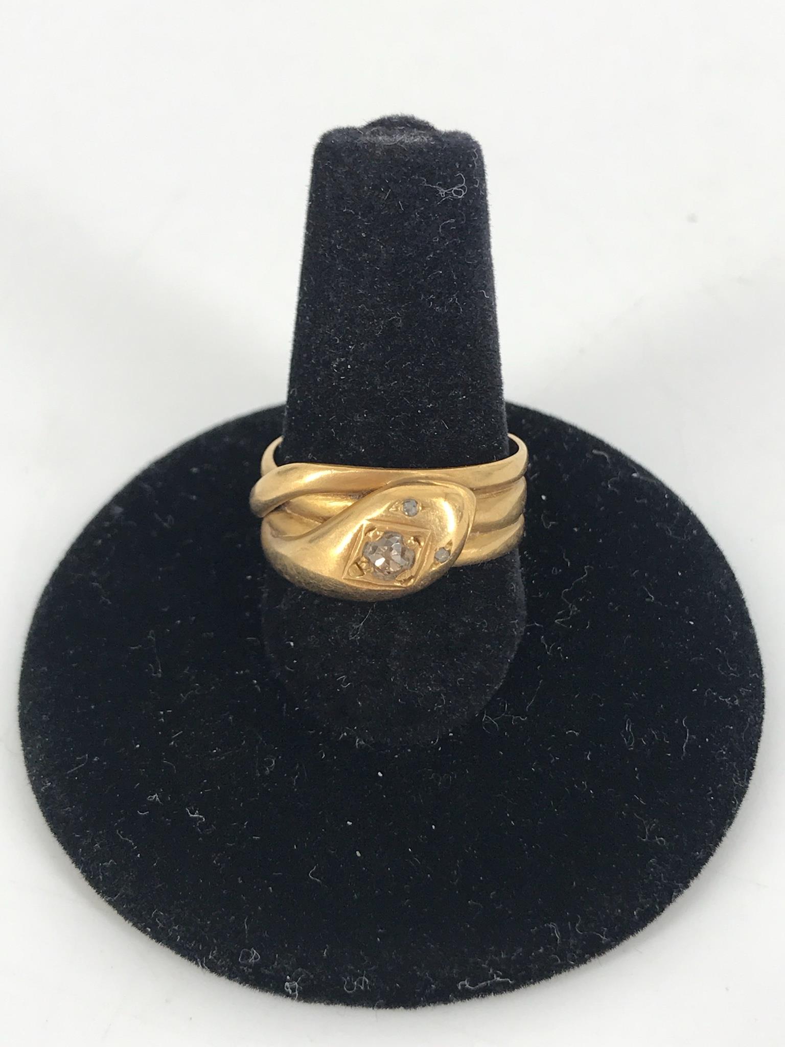 Vintage 18kt Yellow Gold Snake Ring With Diamonds (1 of 7)