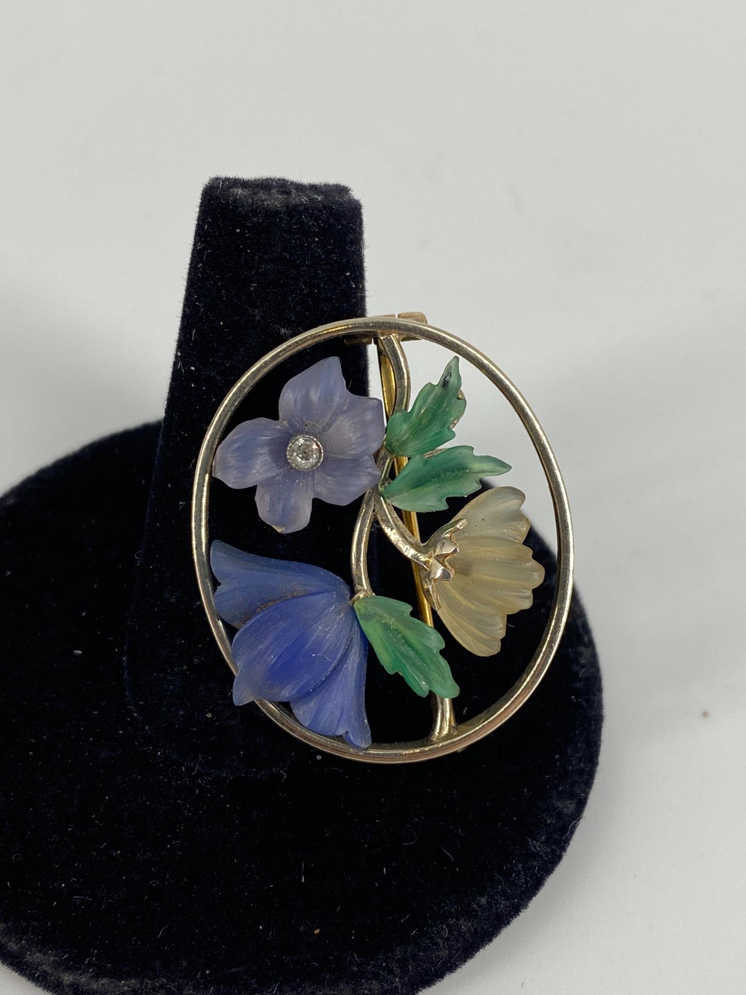 Vintage Gold Pin with Multi-Colored Flowers (1 of 2)