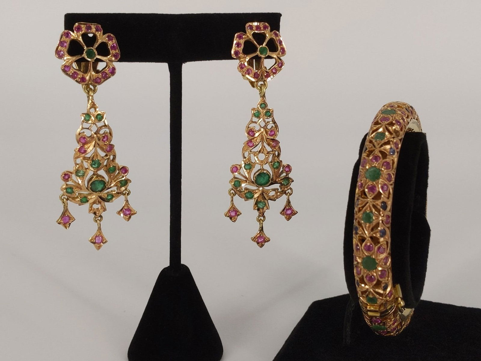 Pair of Gold Earrings + Matched Bracelet with Gemstones (1 of 12)