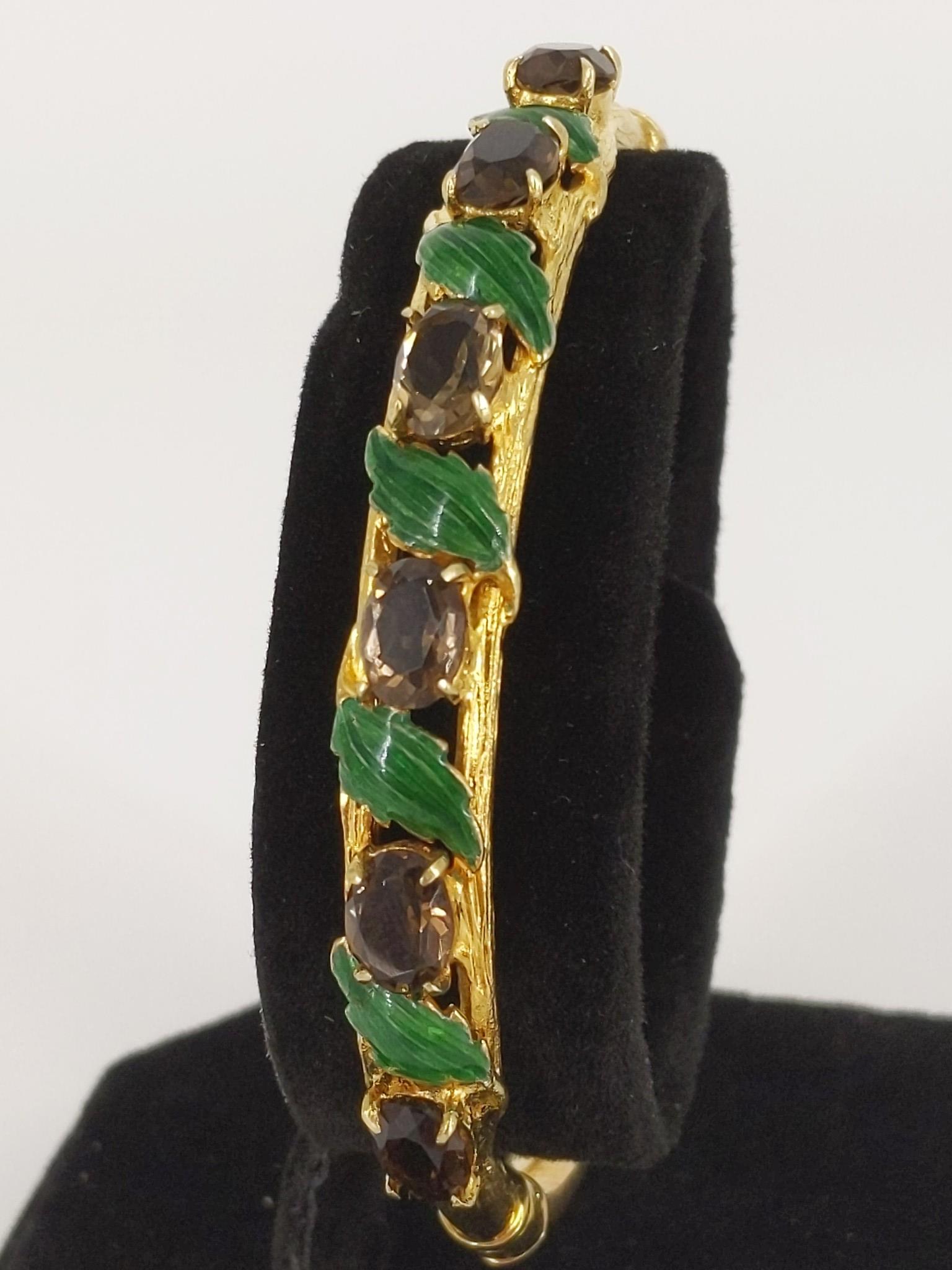 Gold and Gemstone Bangle with Enamel Leaves (1 of 6)