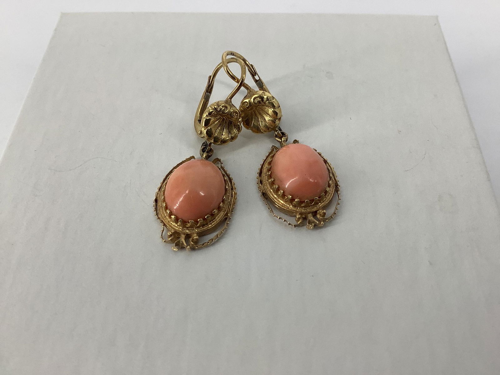 Gold Earrings with Coral Dangles (1 of 2)