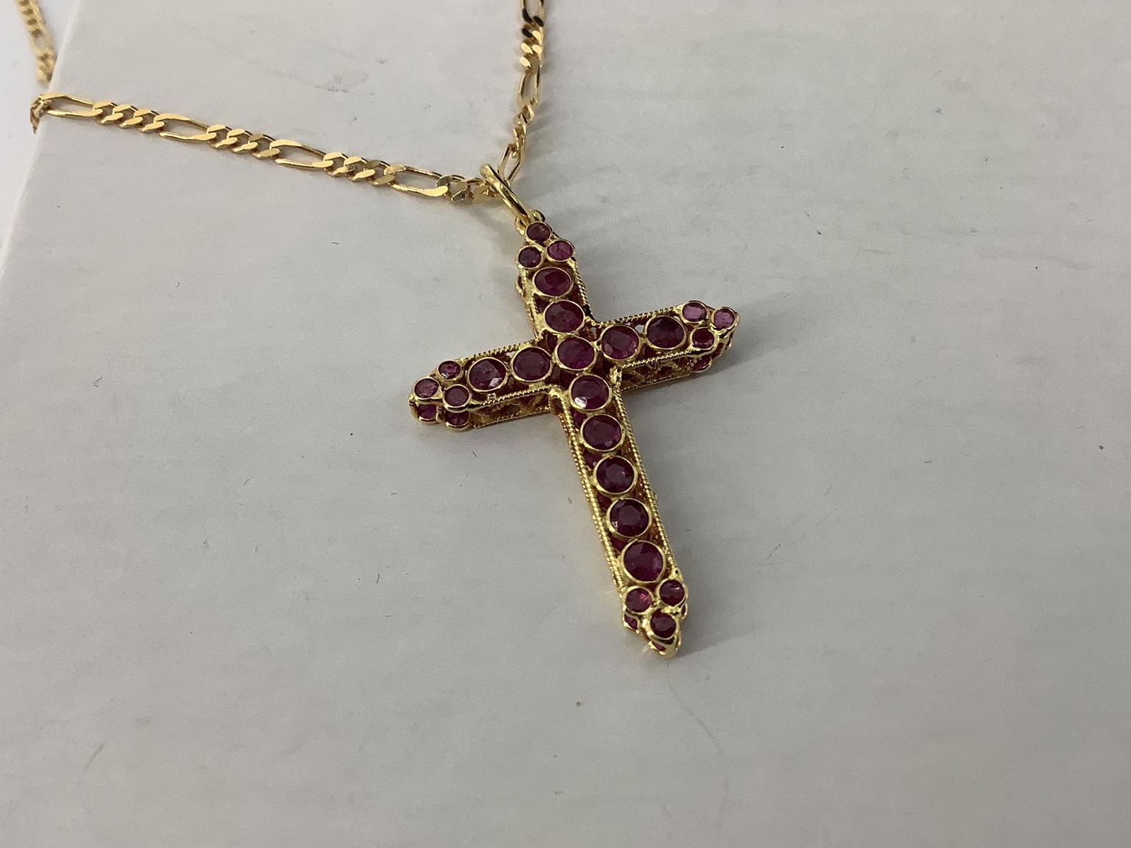 Gold Necklace with Gemstone Cross Pendant (1 of 2)