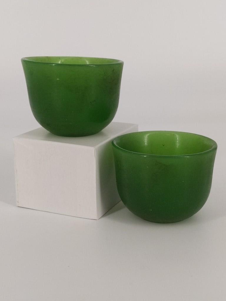 Pair of Jade Tea Cups: Pair of Jade Tea Cups Handmade stone cups approx. 1.17"H x 2.3"W. with enhanced and injected jade.