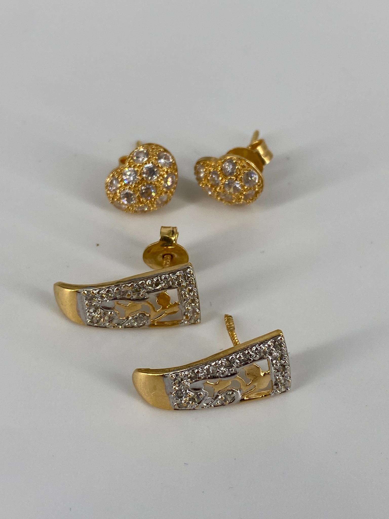 Two Pair High Karat Gold Earrings with Clear Stones (1 of 2)