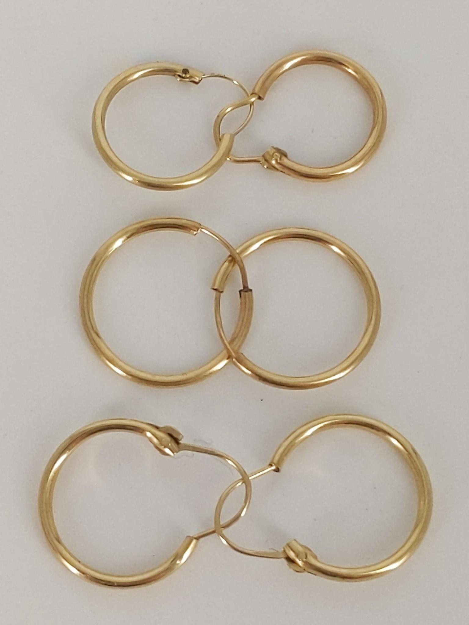 Three Pair Small 14kt Yellow Gold Hoop Earrings (1 of 1)