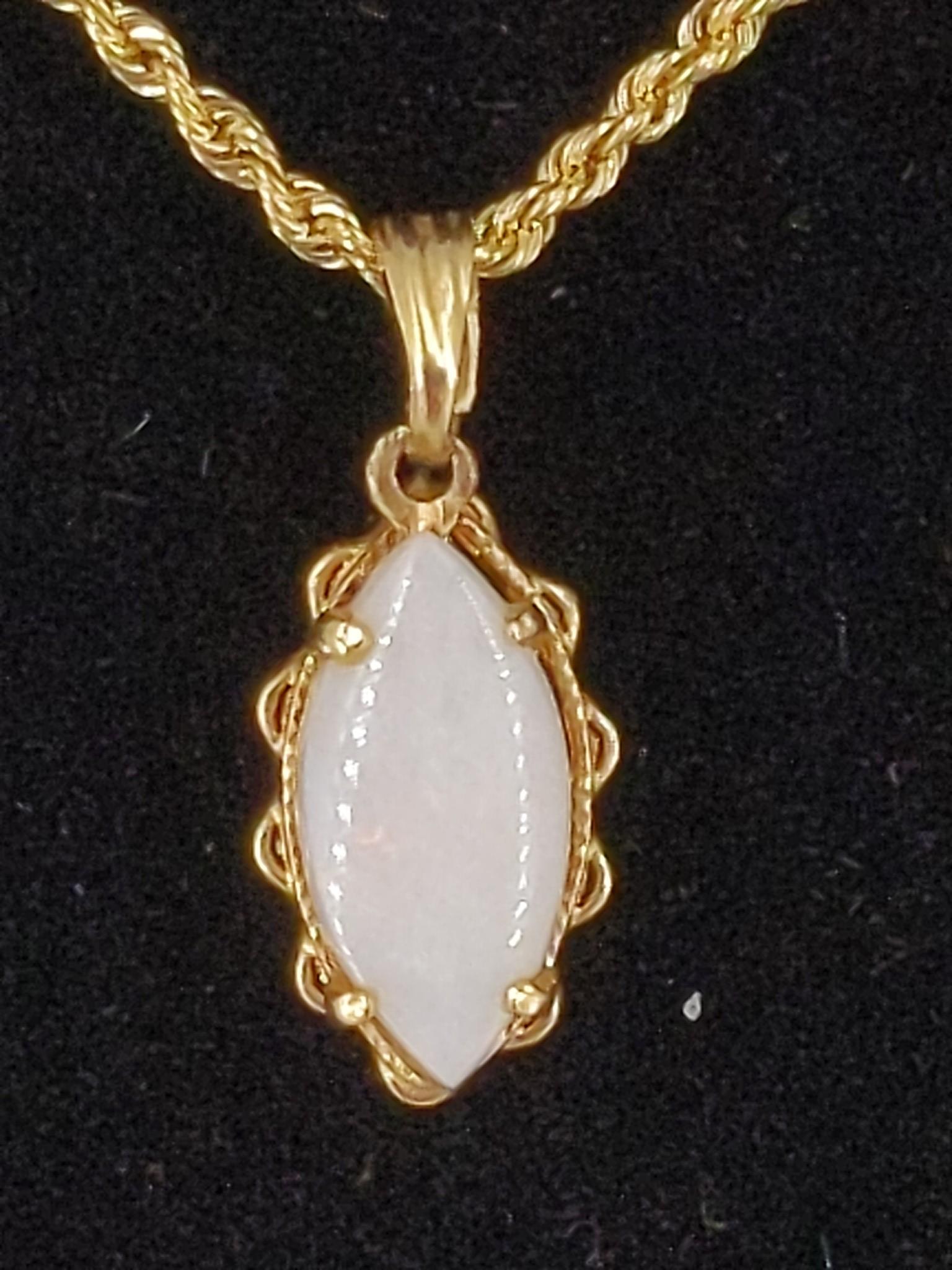 Gold Necklace with Gold + Opal Pendant (1 of 4)