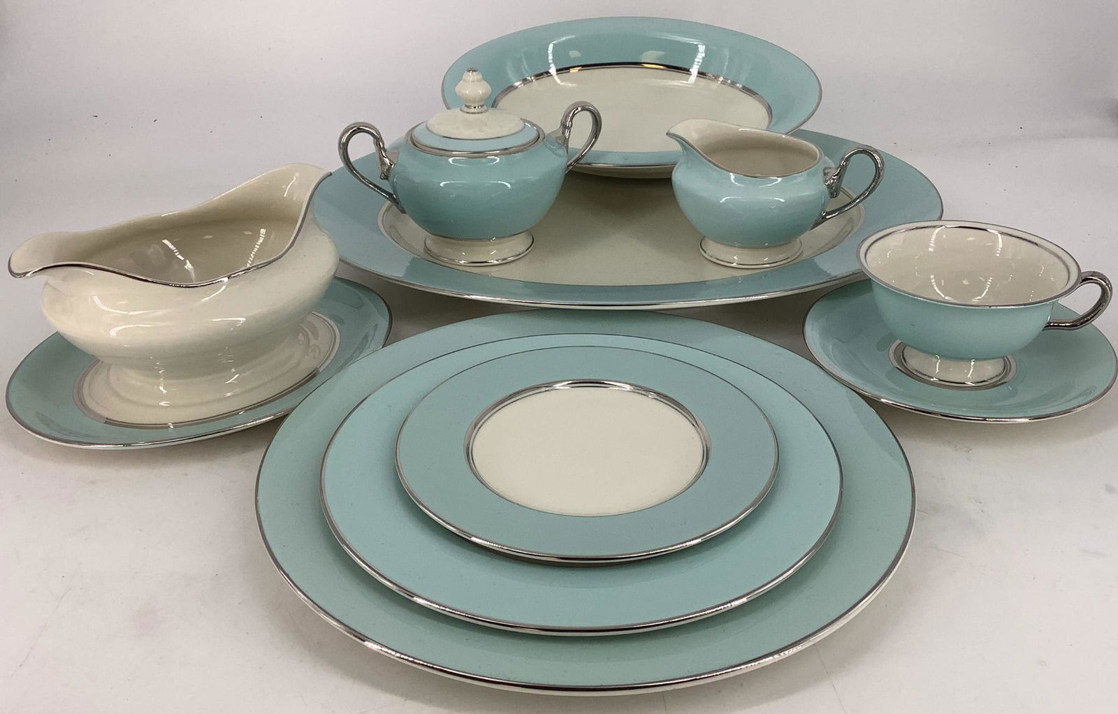 Lovely turquoise set of Castleton china with silver (1 of 2)
