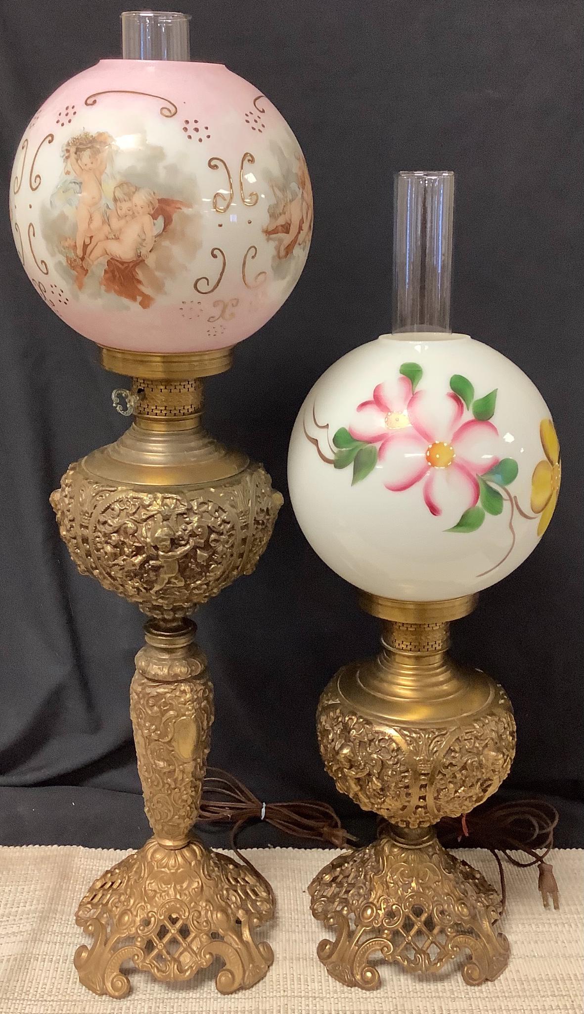 Lot of (2) lamps. Banquet lamp w/ cherubs 31 1/4Ã®. (1 of 5)