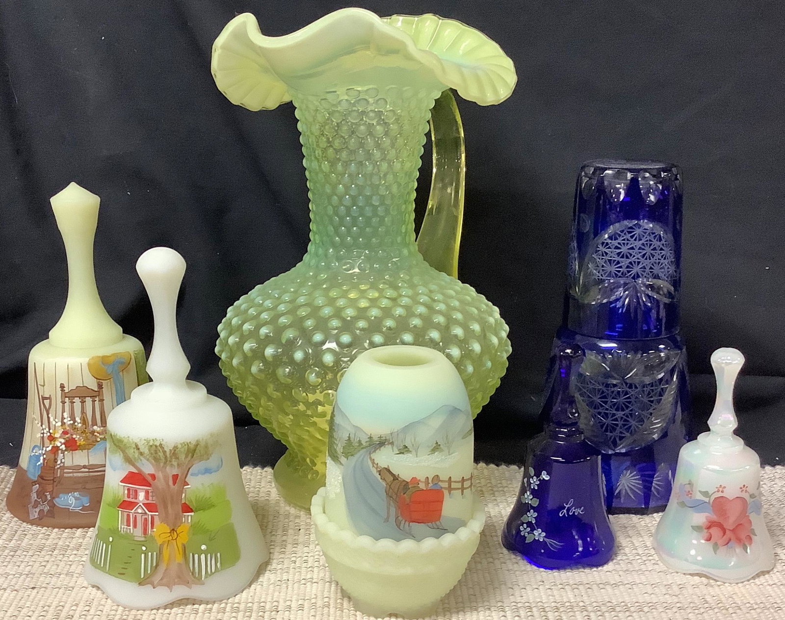 Lot of misc items including (4) Fenton pieces. Pitcher (1 of 7)