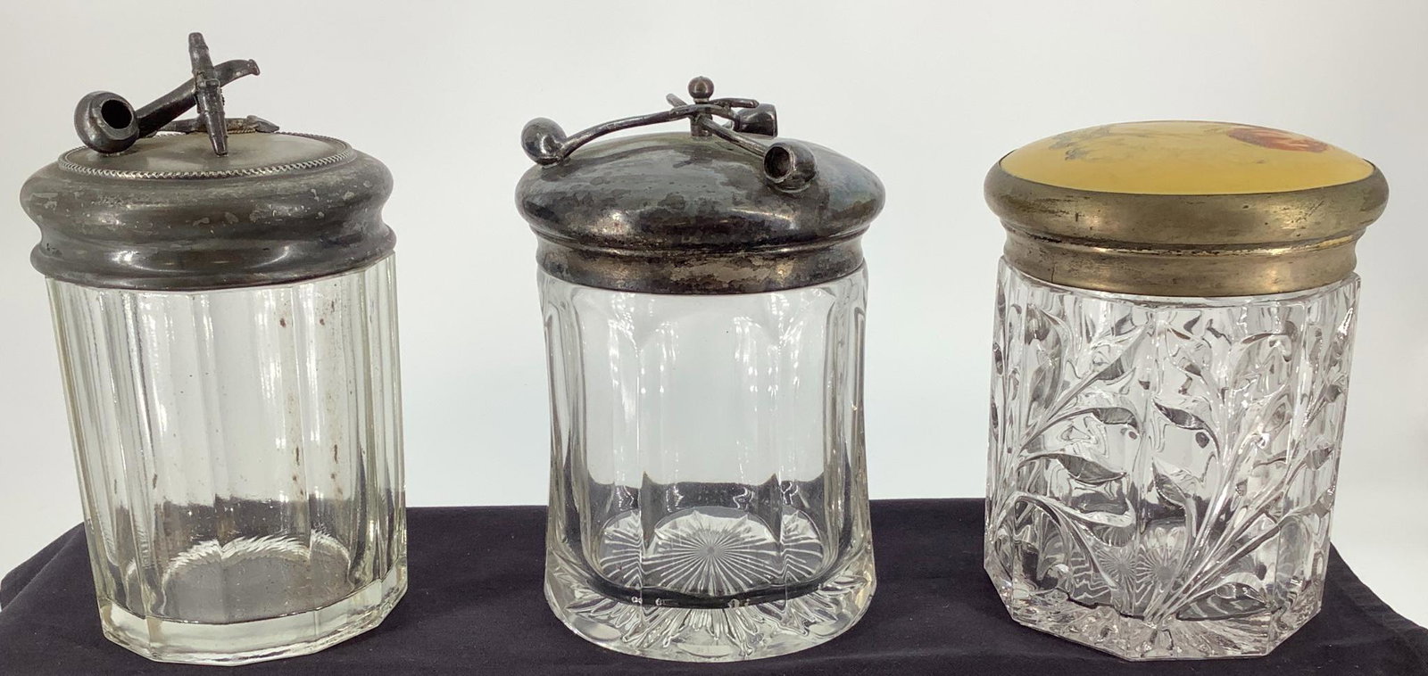 Tobacco Jars, (3) 6” high.: Tobacco Jars, (3) 6” high.