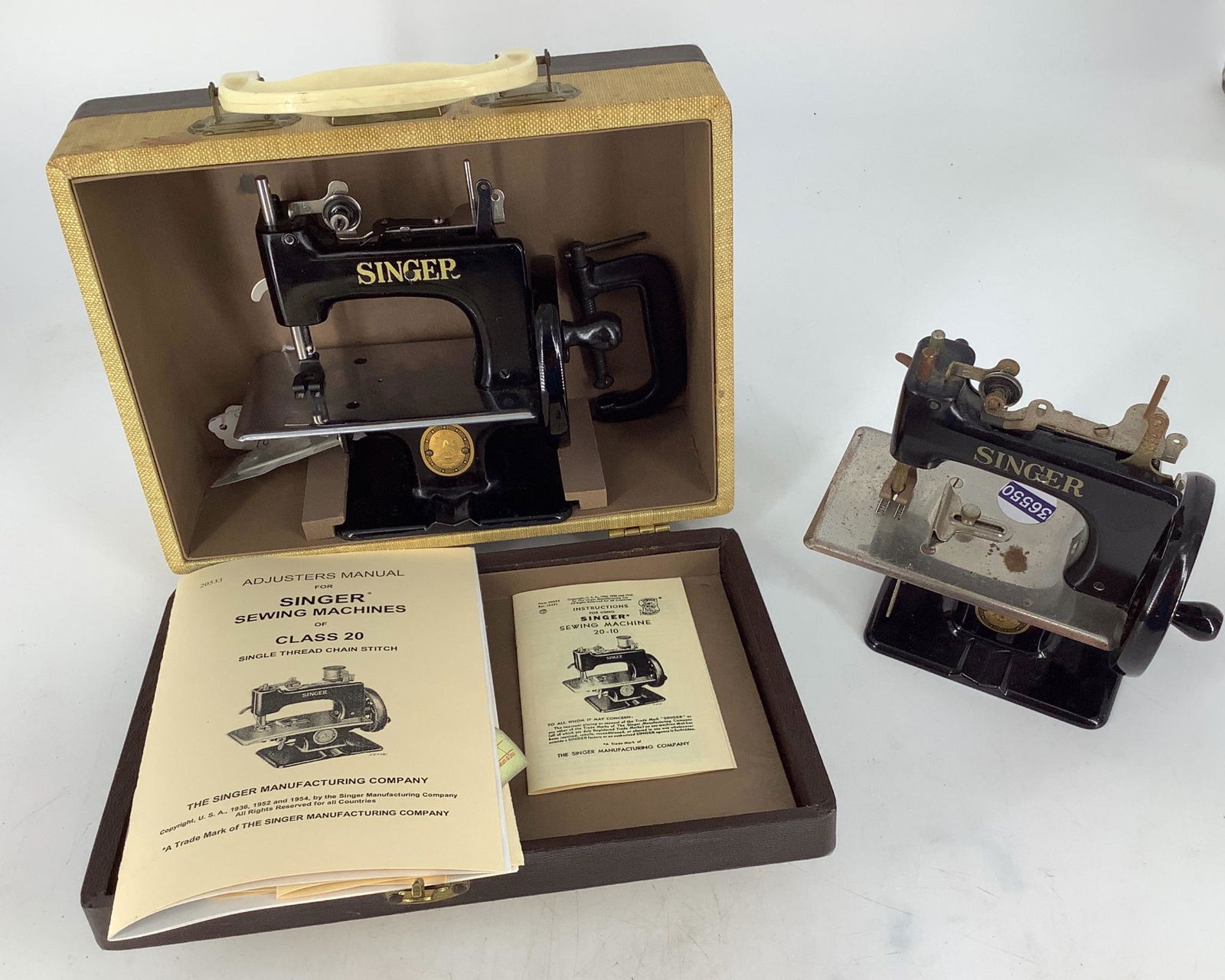 Two miniature Singer sewing machines one with case and (1 of 1)
