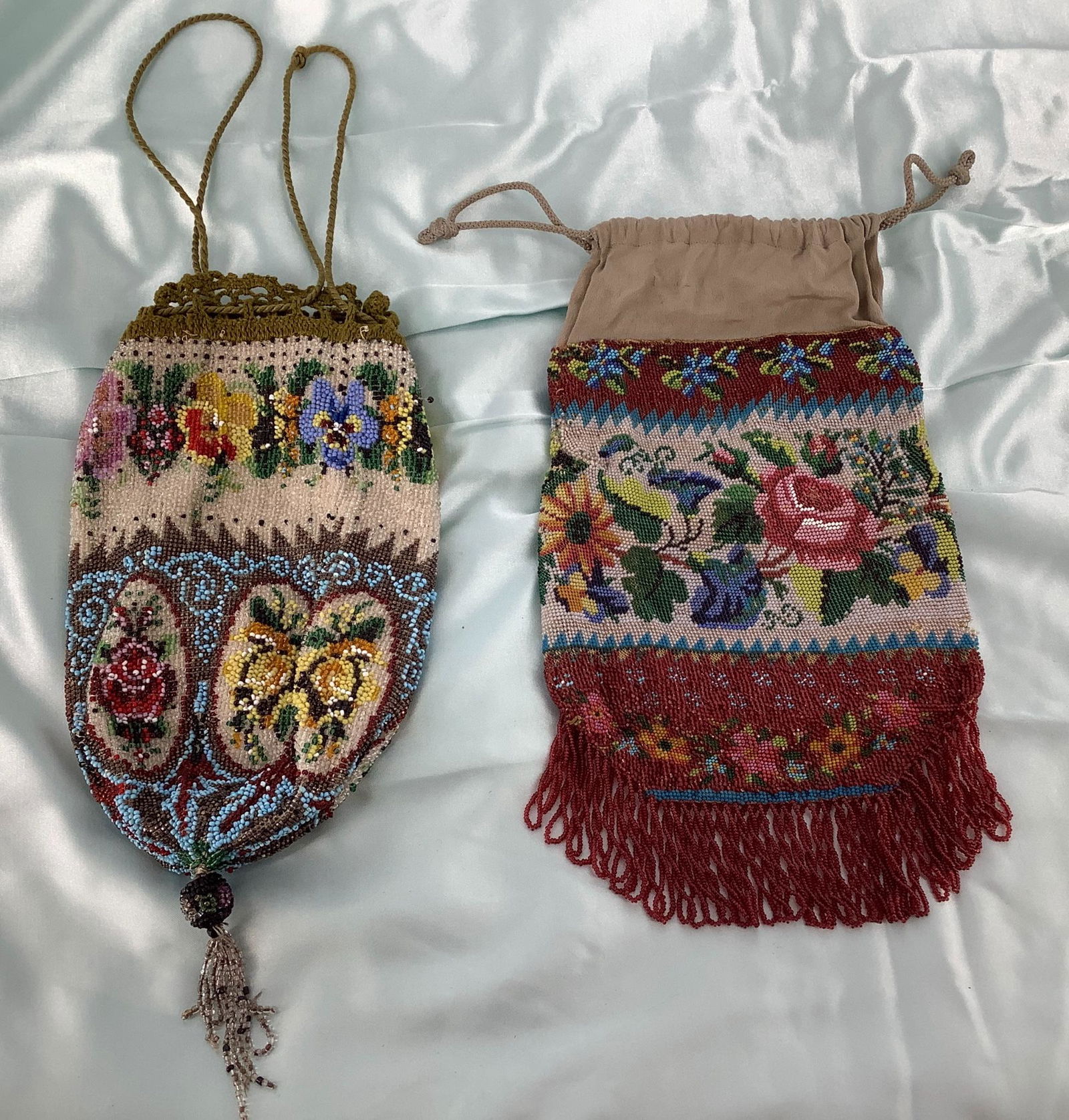 Lot of two antique hand beaded bags. Both appear in (1 of 1)