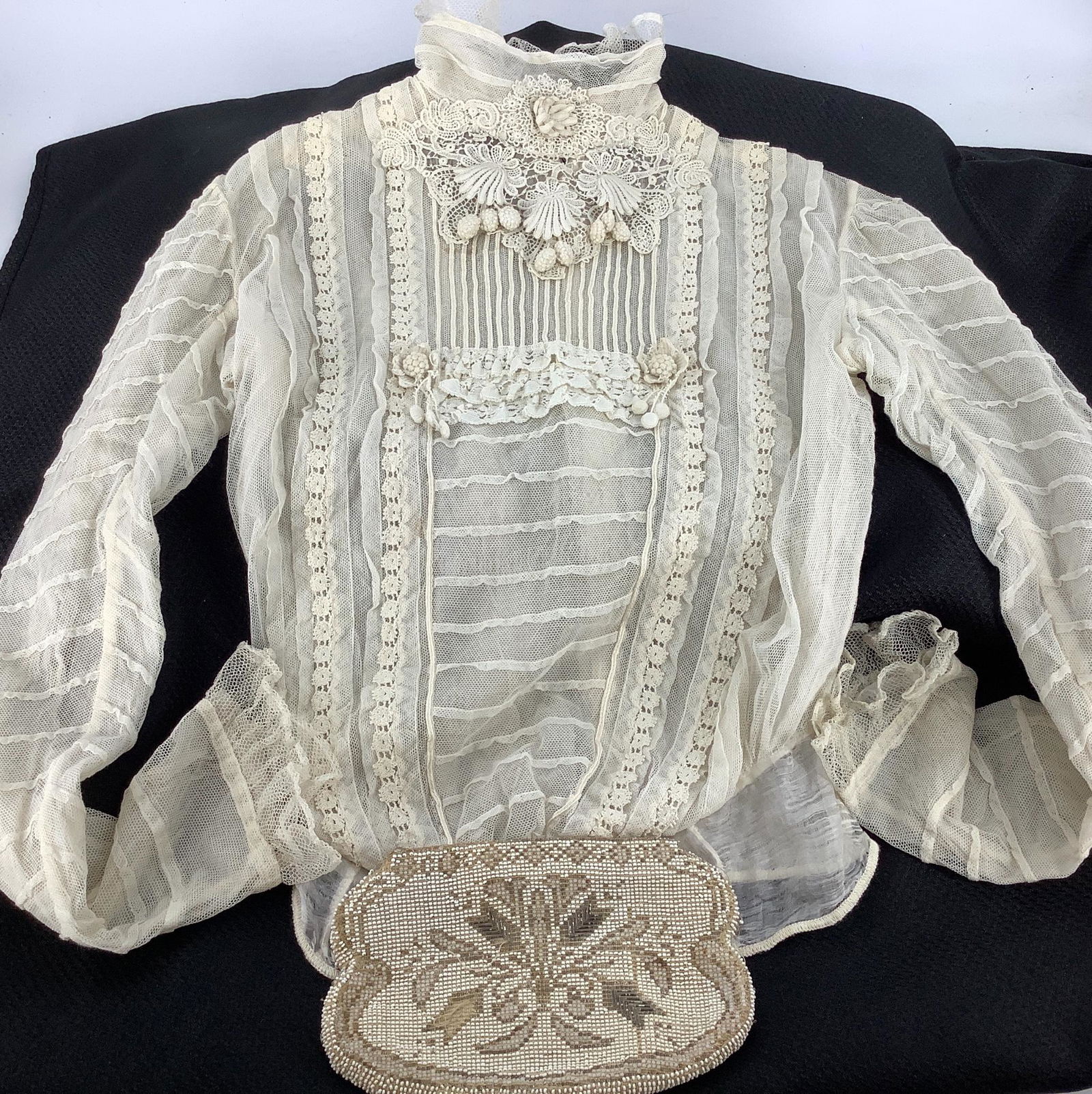 Victorian tiny beige mesh-type blouse with hidden (1 of 2)