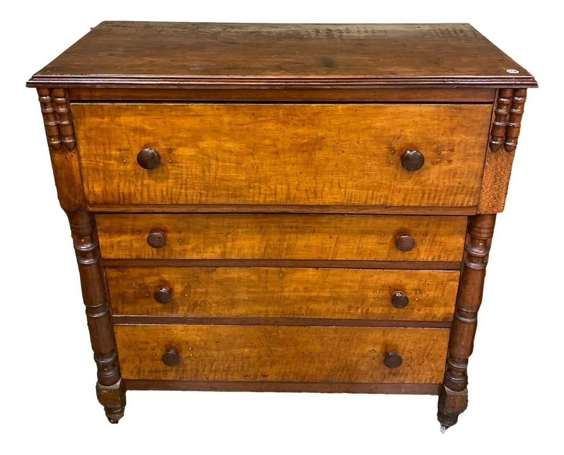 Tiger maple and walnut four drawer empire chest with (1 of 3)